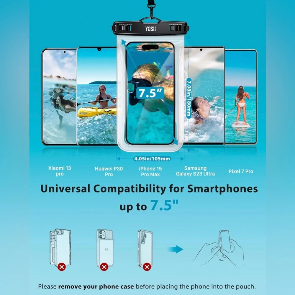 YOSH IPX8 Floating Waterproof Phone Pouch for phones up to 7.5